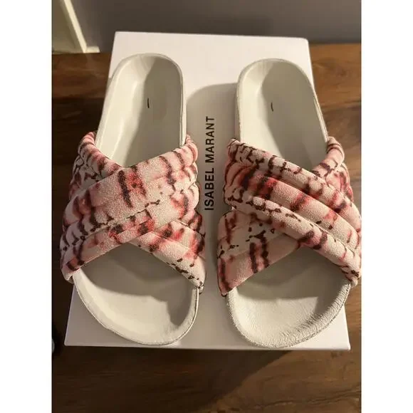$475 Isabel Marant Women Pink Holden Velvet Tie Dye Suede Slide Sandals Sz 36/6